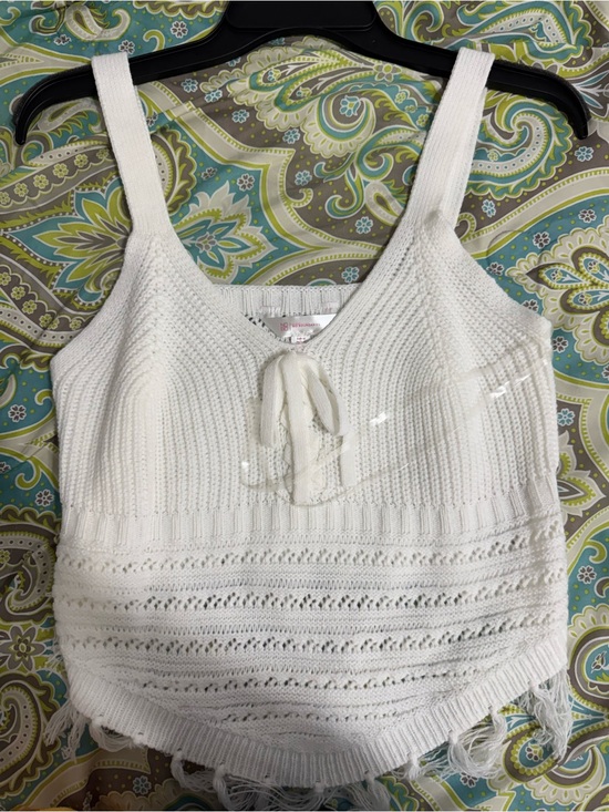 No Boundaries Tops - No Boundaries White Knit Tie-Front Cropped Camisole